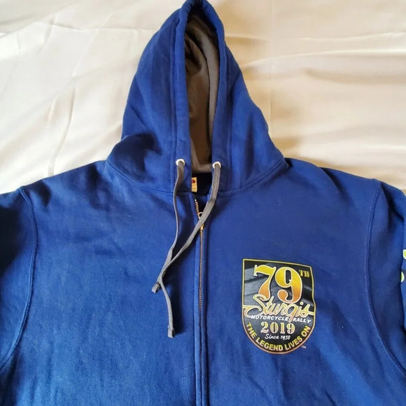 STURGIS MOTORCYCLE RALLY 2019 Blue ZIP UP MEN'S HOODIE 79th Black Hill's LARGE - Picture 6 of 16